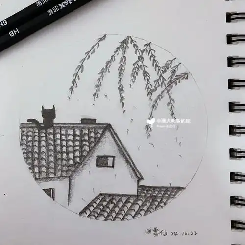 96自学绘画作品 铅笔素描 秋天风景