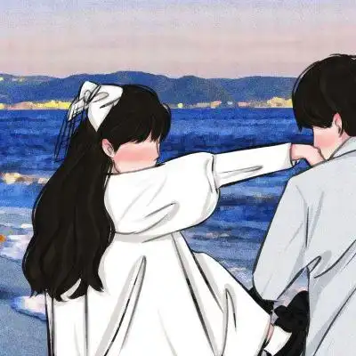 高质量手绘一男一女甜蜜情侣头像 最新可爱小清新不明显情头