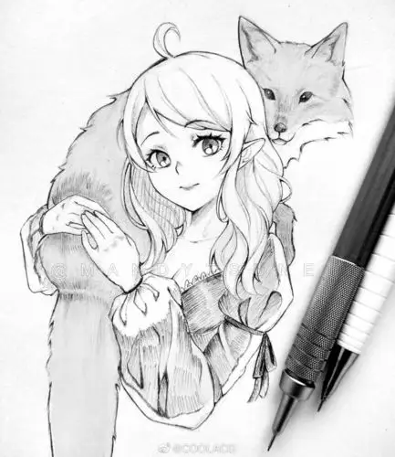 人物黑白动漫插画绘画线稿手绘人物黑白