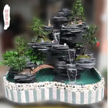 假山流水喷泉小型户外真石头瀑布鱼池摆件室外阳台黑片石花园庭