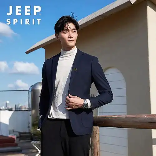 jeep吉普春秋新品男士商务休闲西装宽松西服男套装正装外套中青年潮流