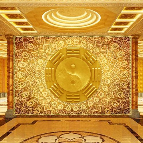 八卦墙纸道家寺庙神位供台背景墙天花板装饰吊顶壁画3d太极图壁纸