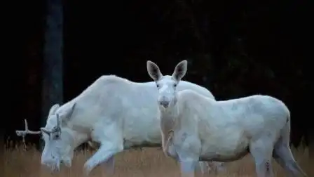 瑞士发现独一无二的白色驼鹿, 美艳不可方物, 宛如冰雪世界走出的圣诞