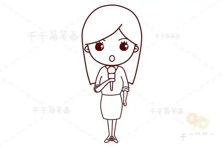 卡通记者简笔画