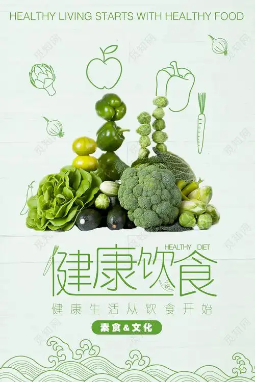 饮食健康素食文化绿色简约风健康饮食海报