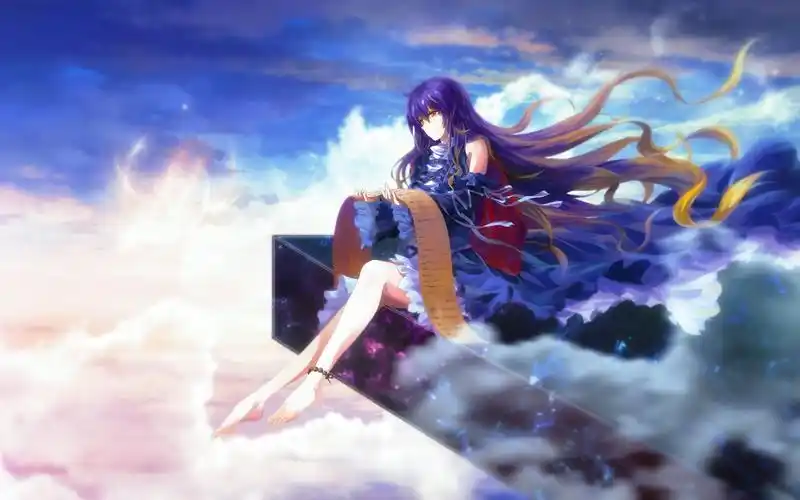 拿着卷轴的长发美少女,图片,壁纸,动漫-桌酷