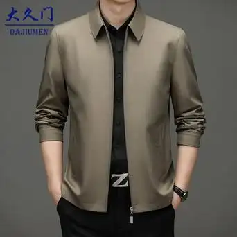 夹克男春秋新款商务休闲翻领中年爸爸装干部装外套夹克衫上衣男款