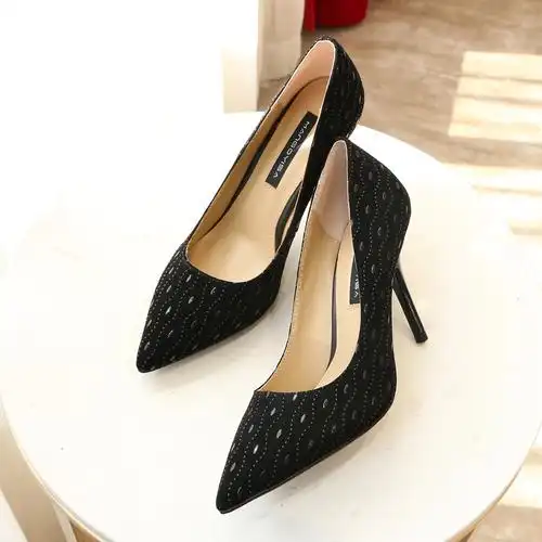 欧美2020年秋冬新款单鞋ol尖头细跟真皮高跟鞋单鞋