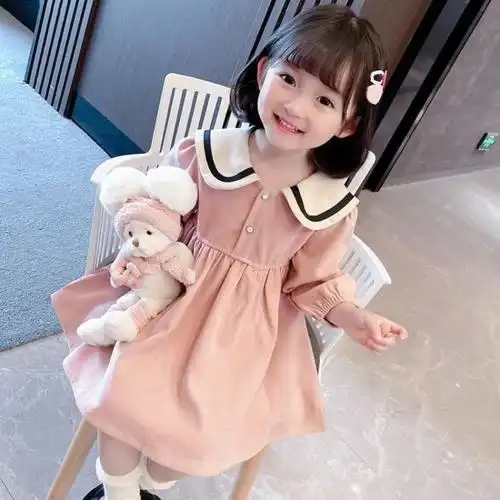 小女孩宝宝长袖连衣裙春秋儿童装2022新款学院风洋气女童公主裙子