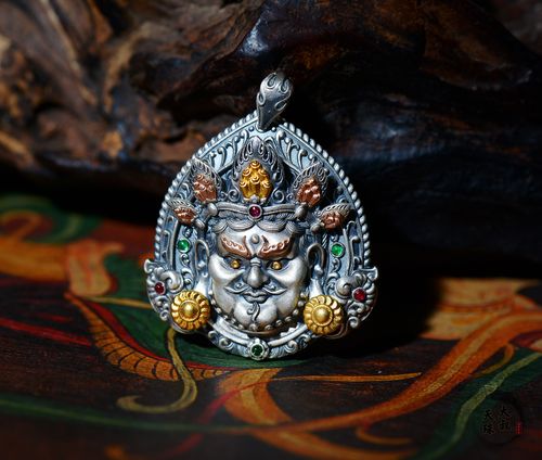 精工s925银吊坠黄财神牌子挂件挂饰男女款复古银饼子护身符