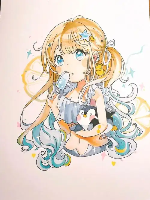 马克笔动漫人物附潦草线稿