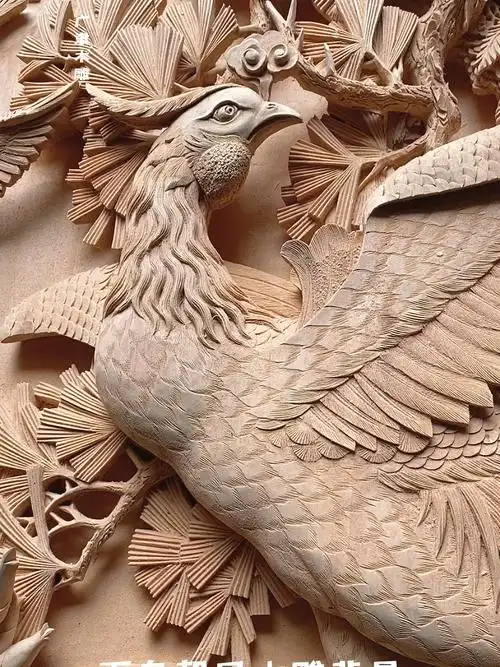 广隶木雕百鸟朝凤木雕背景墙雕刻完成