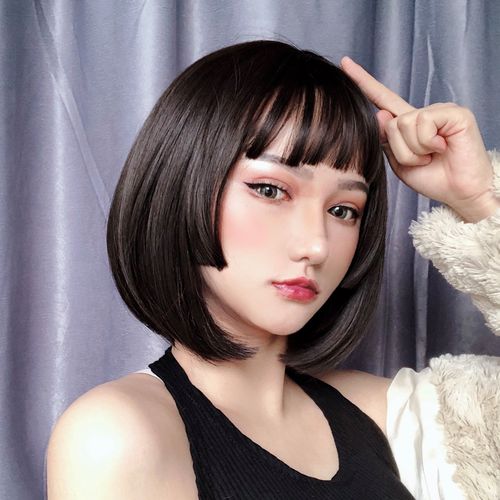 假发女短发可爱公主切棕黑色内扣短直发空气刘海波波头日式发套