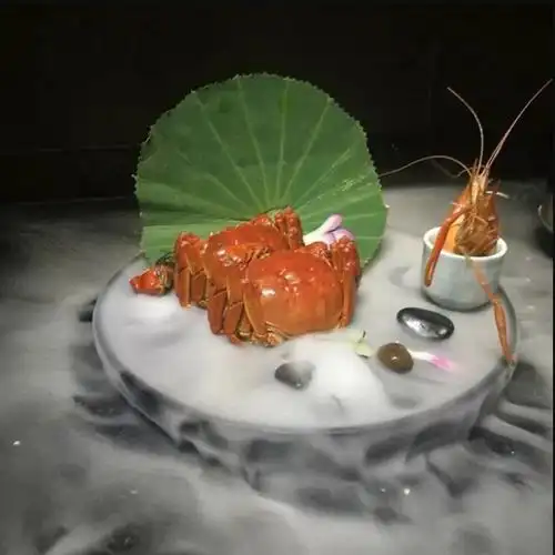 时尚陶瓷干冰盘子创意菜意境菜用黑色双层圆盘酒店餐具盘子黑色