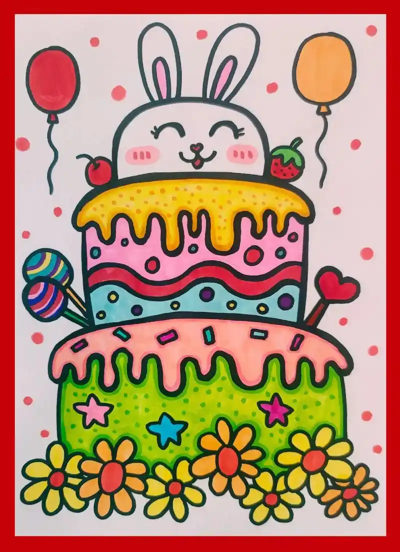 生日蛋糕儿童画,生日蛋糕简笔画,生日主题.#图文伙伴计划   - 抖音