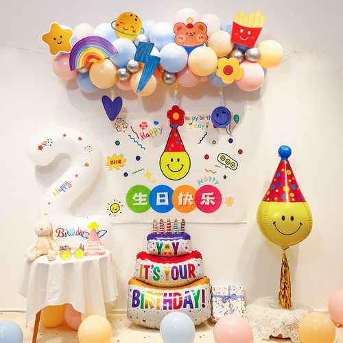 小红书ins生日装饰场景布置儿童宝宝周岁生日宴派对背景墙气球链