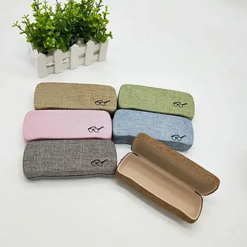 小眼镜图案大框眼镜盒 铁皮包亚麻布 简约眼镜盒学生近视镜收纳盒