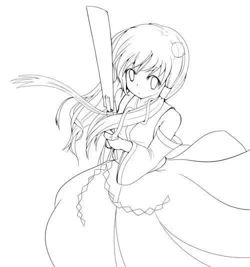 人物线稿黑白动漫素材手绘插画绘画