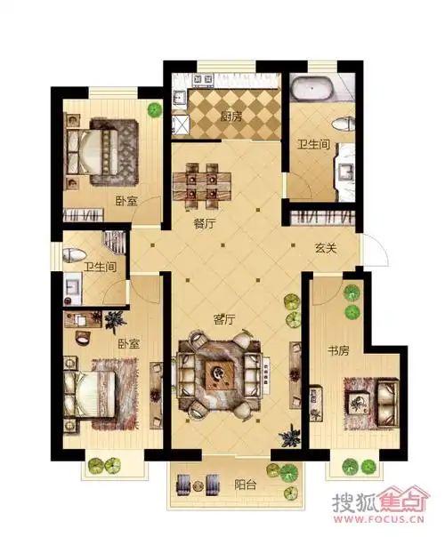 润泽未来城 三室两厅两卫 137平米h户型