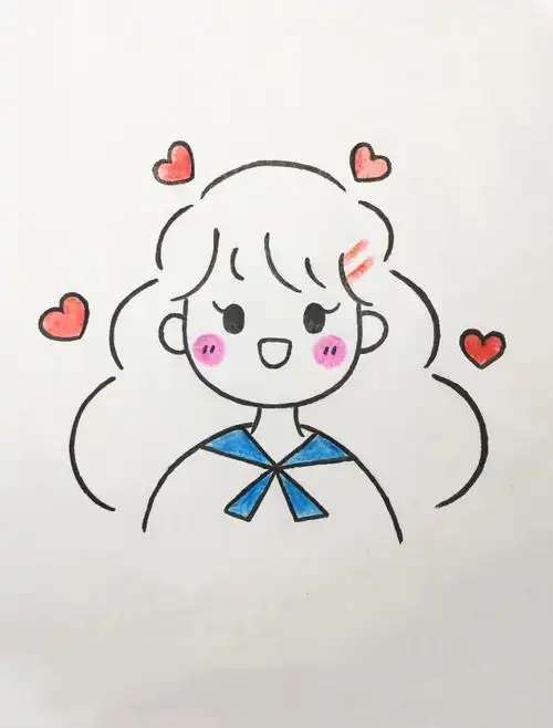 手残党学简笔画附教程简单的女孩头像