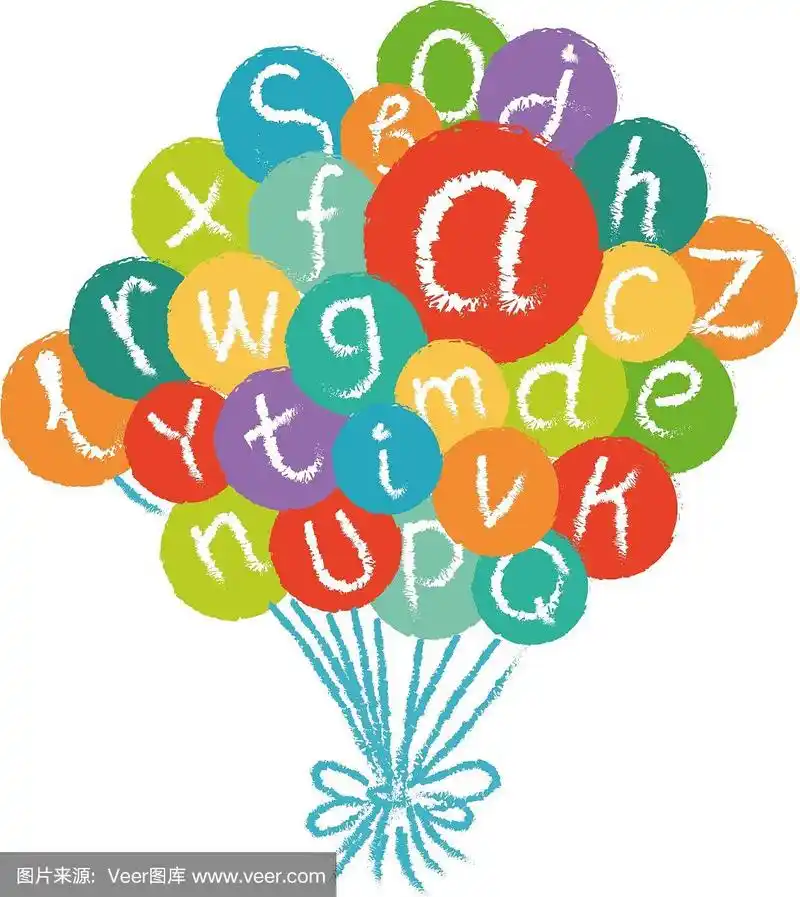 有趣的英语字母在五颜六色的气球