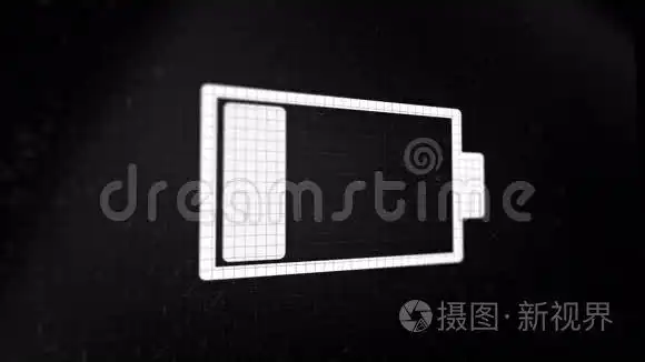循环动画背景与充电电池图标白色在黑色像素屏幕上. 无缝环.短视频