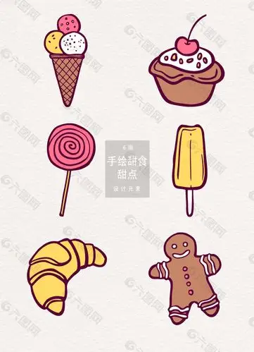 手绘甜品插画设计元素素材免费下载(图片编号:9257176)-六图网