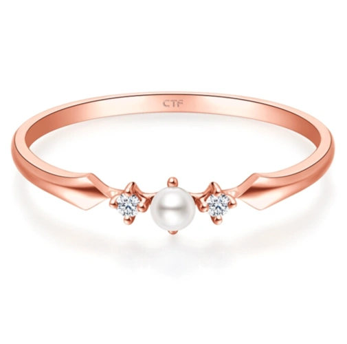 商品chow tai fook 周大福 t78170 女士18k玫瑰金镶珍珠钻石戒指 0.