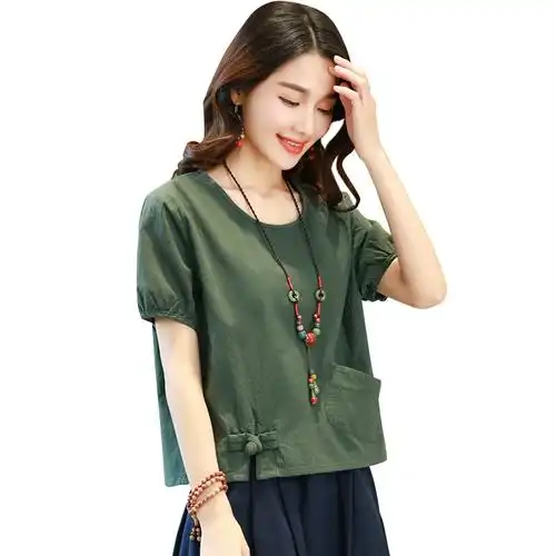 短袖女2018新款夏装韩版宽松大码夏季短款半袖棉麻上衣服女士t恤