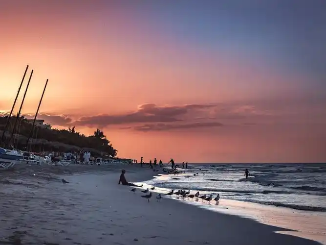 日落,海,海滩,日落的海,傍晚的天空,abendstimmung,小船