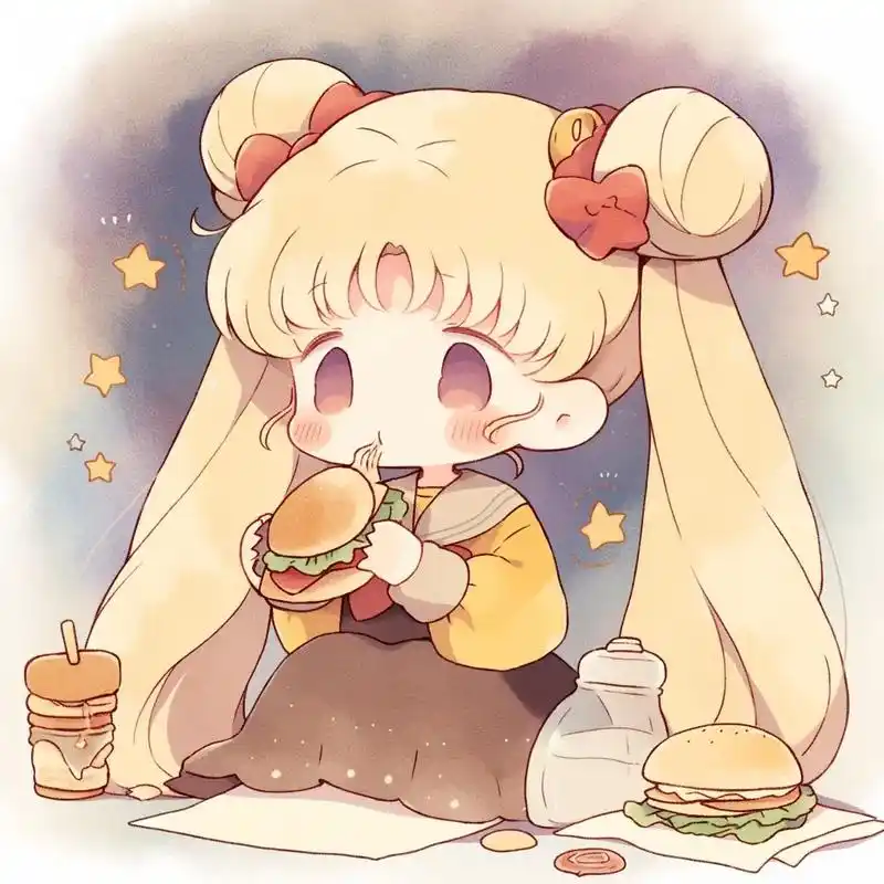 美少女战士吃汉堡包,头像分享.#二次元美图 #q版头像 #动 - 抖音