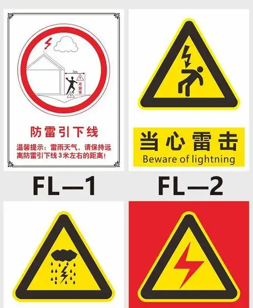 防雷接地提示标志牌避雷引下线装置设施请勿逗留当心触电温馨提示雷雨