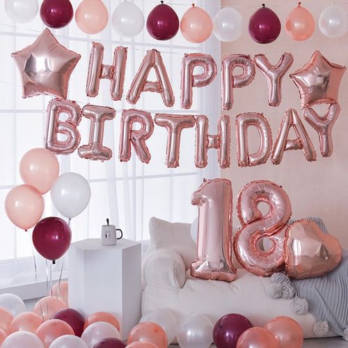 映融18岁生日装饰气球场景布置背景墙女孩成人礼派对发光数字气球装扮