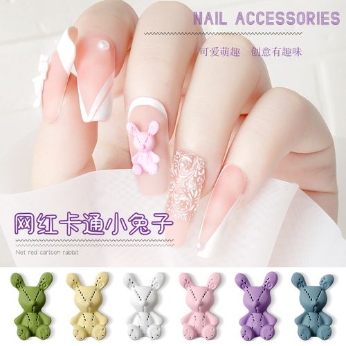 新款可爱萌萌小兔子树脂美甲饰品卡其萌动卡通紫粉指尖兔指甲装饰