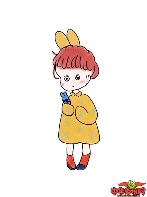 卡通卷毛小女孩简笔画