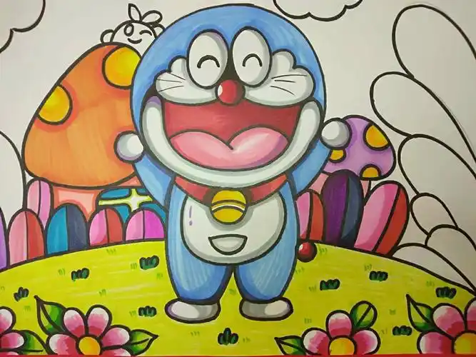 学前美术课.彩笔画《机器猫》材料:铅笔,橡皮,素描纸,彩笔,勾线笔