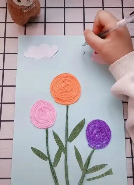 幼儿园小朋友都会的毛线手工贴画,简单又好学