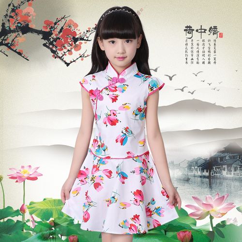 儿童旗袍夏季新款儿童舞蹈服旗袍连衣裙儿童古装中大童90-160码