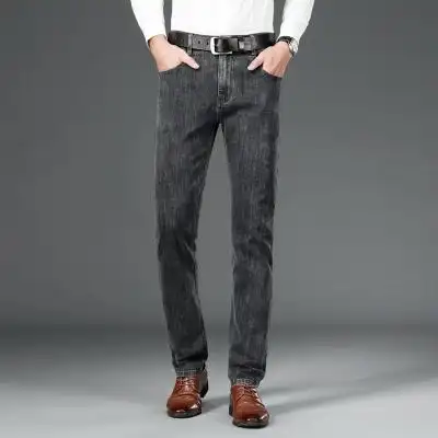秋冬季烟灰色高端牛仔裤男士直筒宽松男装长裤潮牌休闲裤男裤子潮