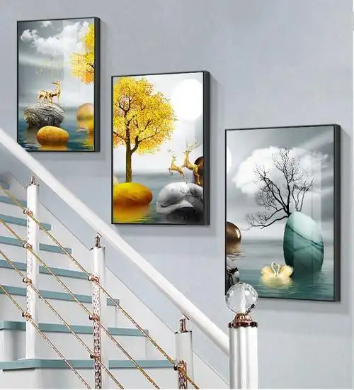 惠菲乐复式楼梯口间装饰画现代简约走廊过道墙壁画客厅楼道玄关三联挂