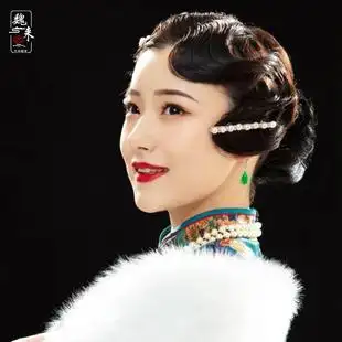 手推波纹刘海片古装假发女影楼民国复古上海滩旗袍演出发型假刘海