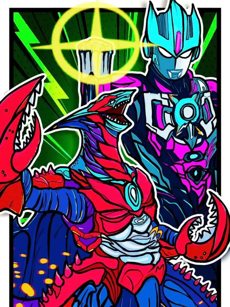 欧布奥特曼vs塞刚怪兽卡片,手绘简笔画教程