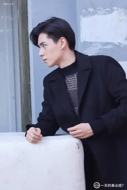 胡一天美图黑色风衣完美侧颜杀