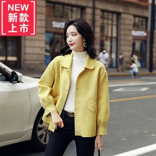 的撤柜一线余单剪标小香风外套女春秋季短款麂皮绒风衣夹克 柠檬黄 m