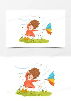 手绘卡通被大风吹的人插画免抠元素
