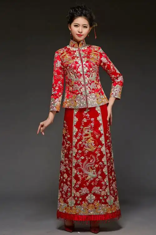 华芬嫁衣-原创裙褂 吉祥花 新款中式嫁衣 龙凤褂
