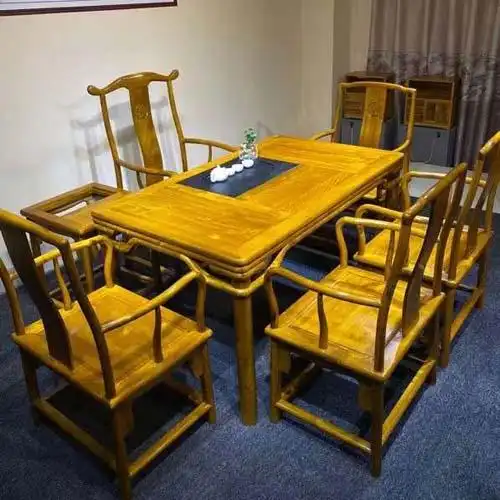 金丝楠木小叶桢楠虎皮纹新中式明式茶桌七件套