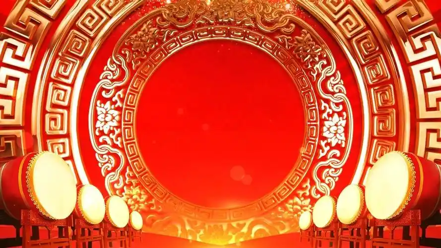 4k红色喜庆锣鼓中国风舞台背景视频下载-编号26099078-led视频素材-我