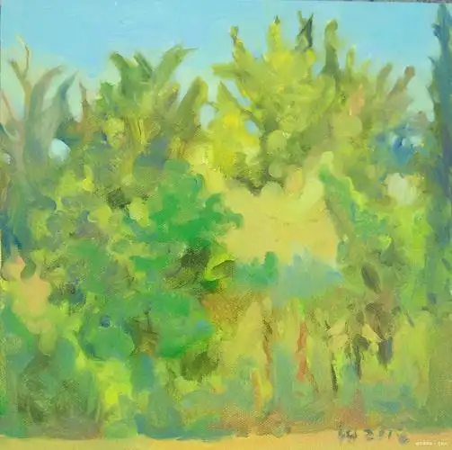 《树丛》,鲜花绿草地, 2018年布面油画 | 衍艺圈 - topart.