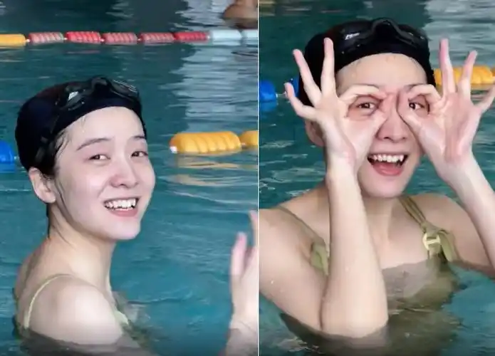 张雪迎穿泳衣泡水里秀身材!全身滴水皮肤白嫩